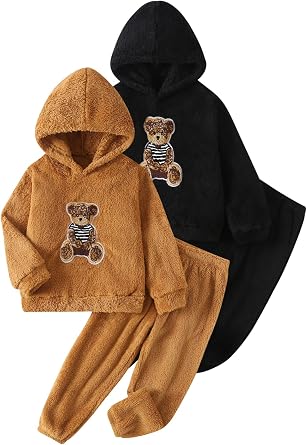 4 Piece Boys Clothing Sets Pullover Sweatshirt and Pants 3-12Y | Soft Fleece Fabric, Solid Color Design, Long Sleeves with Hoodie, Ideal for Boys Aged 3-12