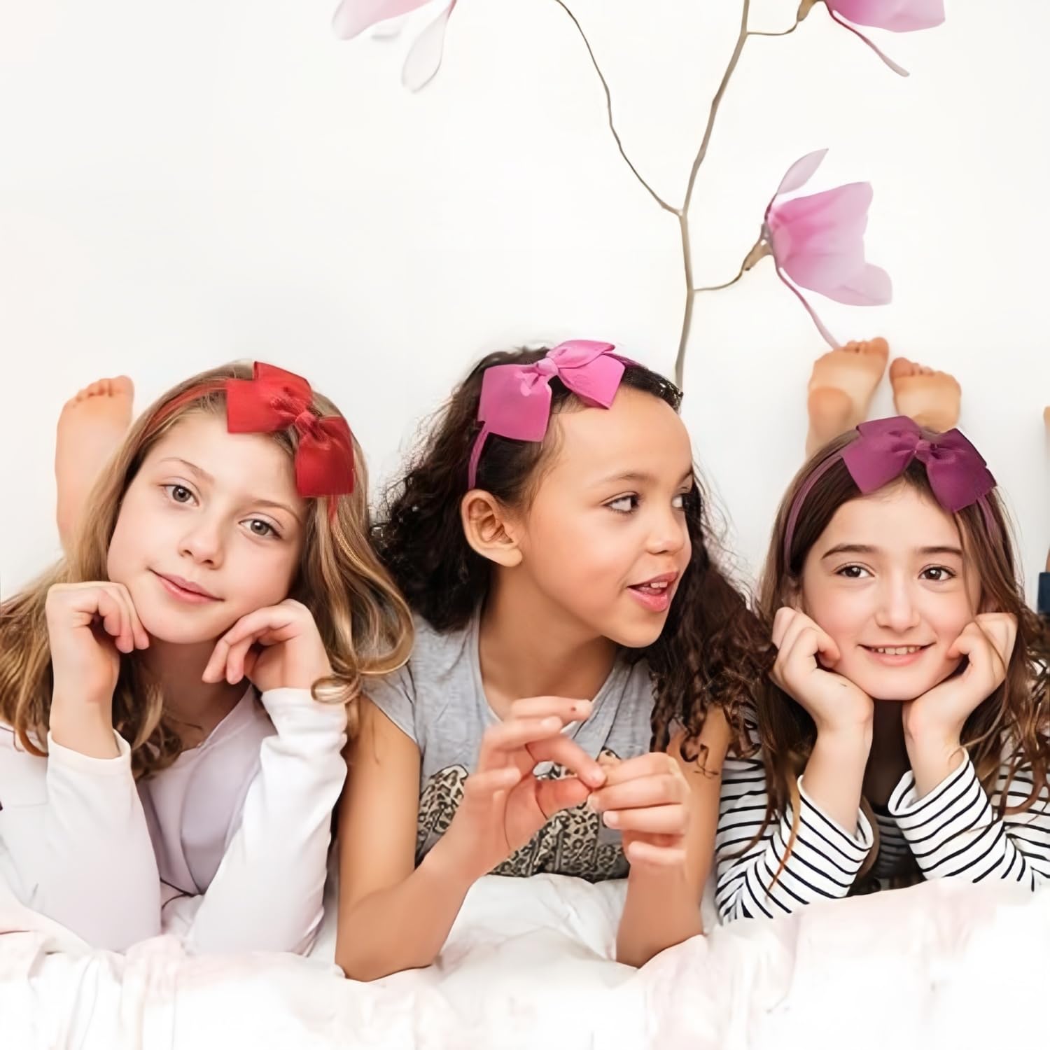 Cerchietto per ragazze con fiocco, cerchietti per ragazze con nastrino, fasce per la testa in seta, accessori per capelli per bambini, copricapo alla moda, adorabile fascia con fiocco