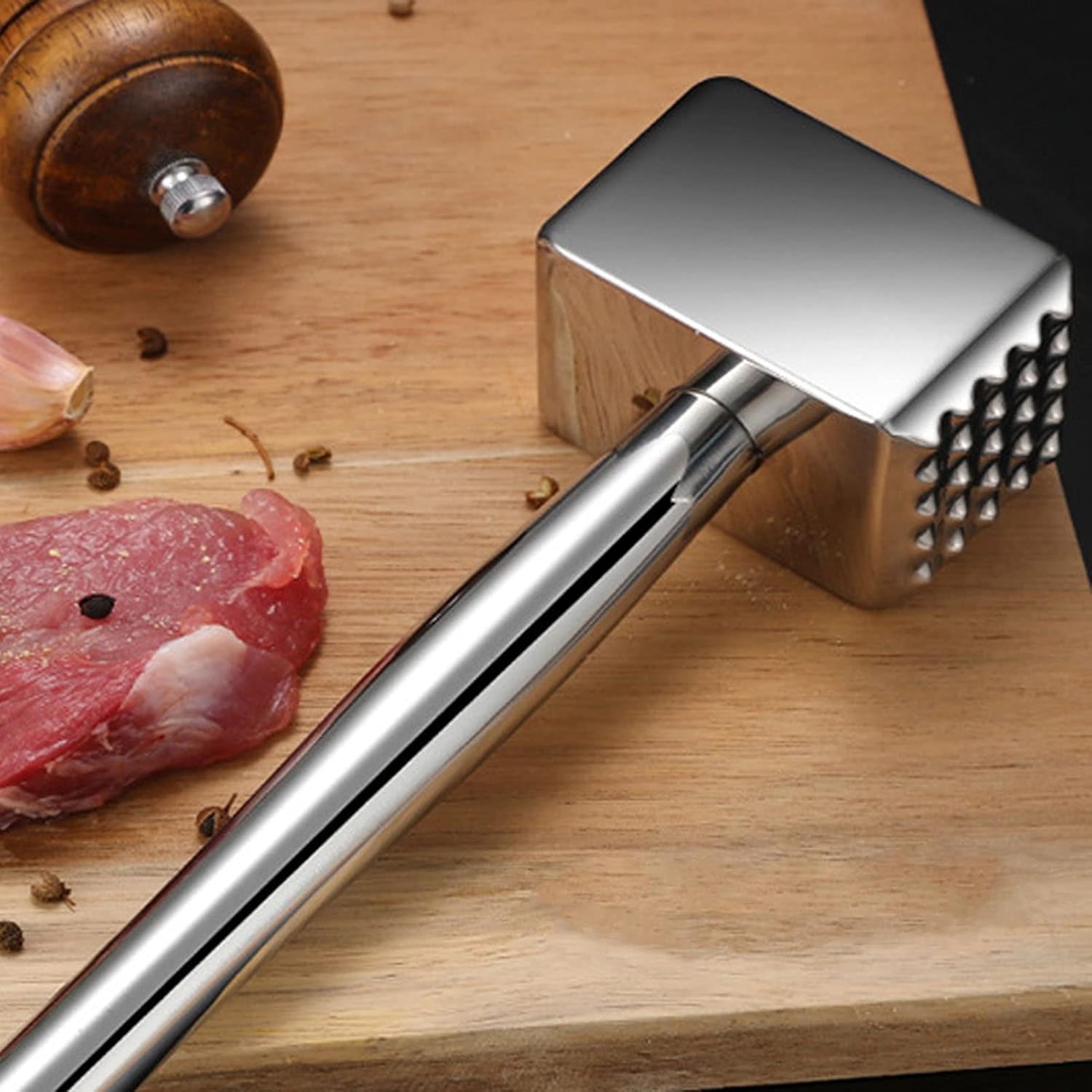 Meat Tenderizer, Stainless Steel Meat Hammer Professional Meat Mallet Pounder Kitchen Cooking Tool, Dual-Sided Meat Flattener for Maximize the Flavor of Beef, Turkey, Chicken, Steak, Veal, Pork, Fish