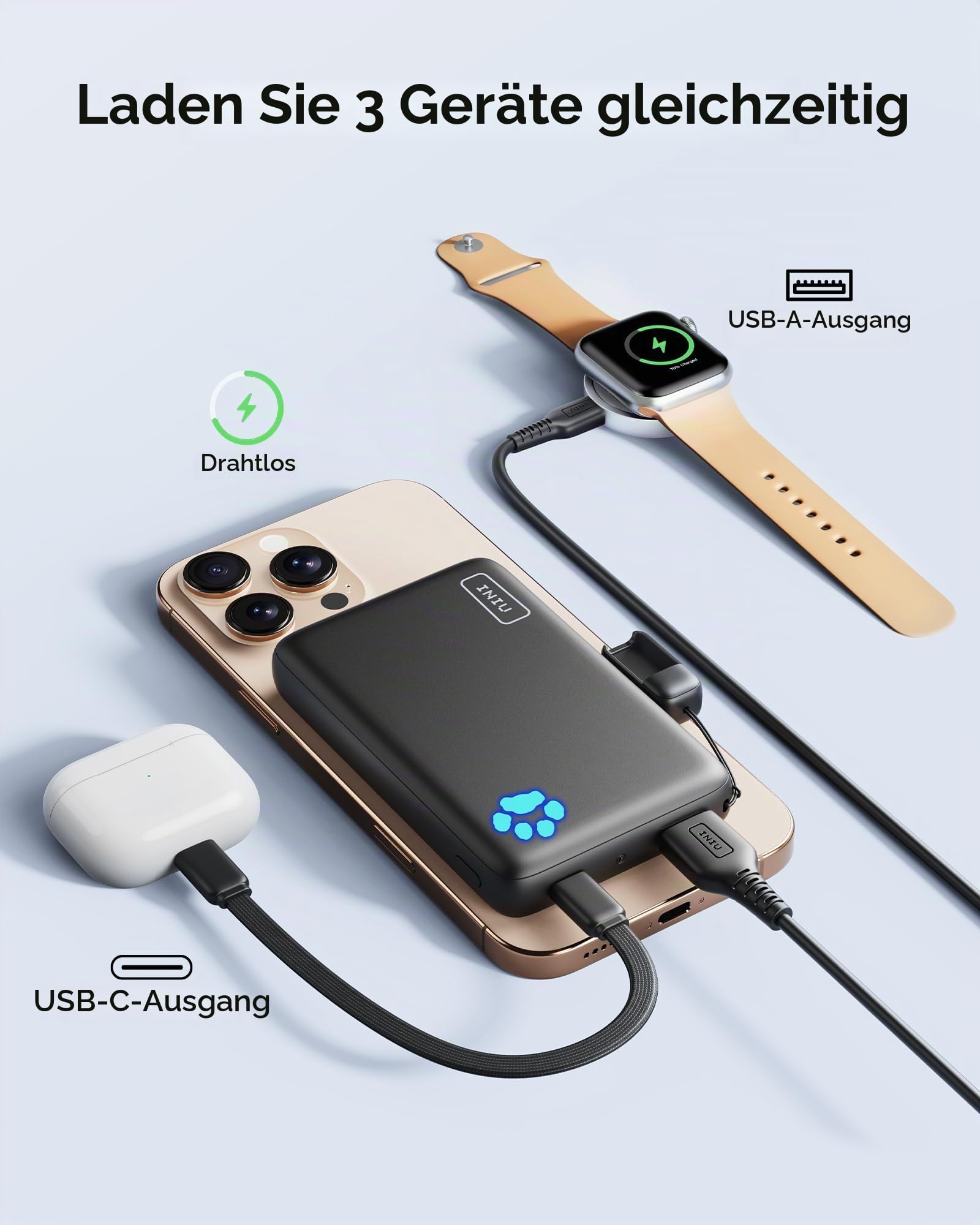 INIU 30W Magnetische Power Bank, Qi2-zertifizierte 10000mAh Travel Backpacking Essential Externe Batterie, 30W Schnelllade-Powerbank Kleine-Tragbares Ladegerät für iPhone 16/15/14/13/12/Pro/Max, Blau