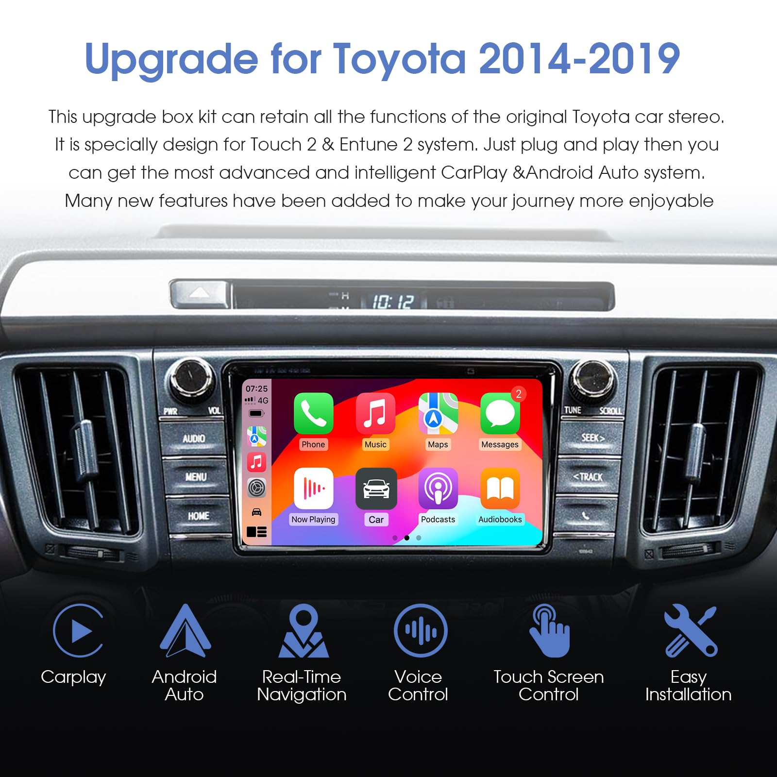 KAOLALI Carplay Wireless Retrofit Kit Decoder Compatibile per Toyota Auris/CHR/Avensis/RAV4/Avensis/Yaris/Verso 2014-2019 Supporta CarPlay, Android Auto, Mirror Link