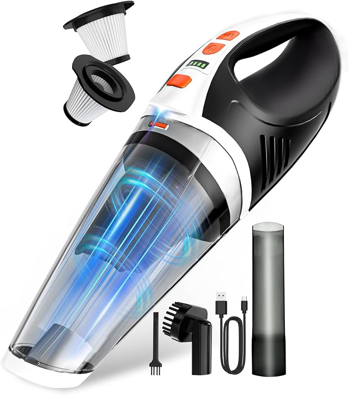 Handheld Vacuum Cordless, Brushless 12000PA Powerful Suction, 2 Modes | 4-in-1 Multiple Accessories, LED Light, Weigh 2lb, Dry/Wet, Fast Charge, Mini Vacuum for Car, Home, Office & Pet hair.