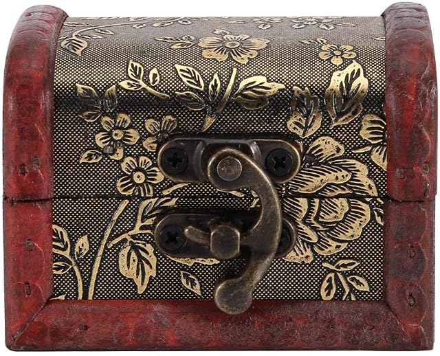 Vintage Wood Treasure Chest, 3.1x2.6x2.4in Decorative Jewelry Keepsake Boxes Trinket Gifts Box for Girls Ladies Women Home Decorations
