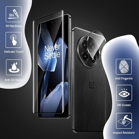2+2 Pack Screen Protector for OnePlus 13, Tempered Glass Screen Protector + Camera Lens Protector, 9H Hardness, Full Coverage, Fingerprint Unlock Anti Scratch for OnePlus 13 Protective Film