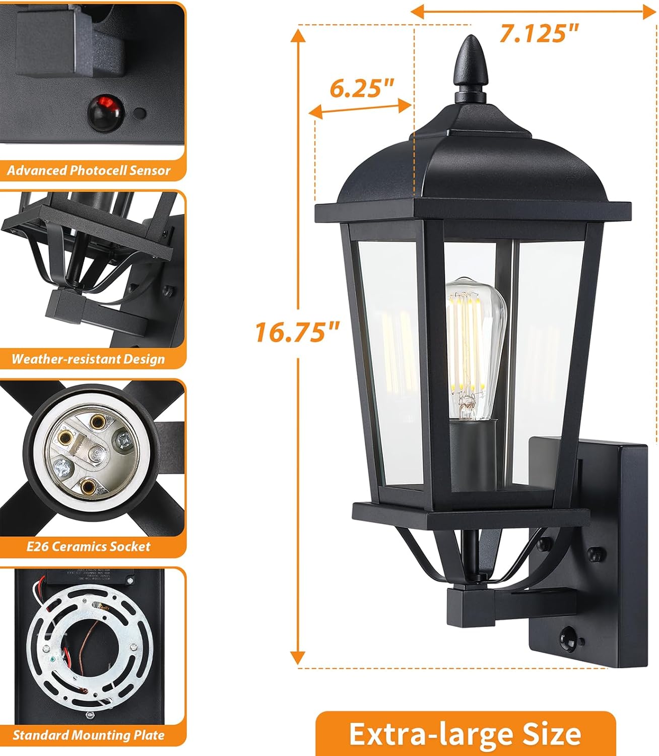 2-Pack Motion Sensor Outdoor Wall Lantern, Dusk to Dawn Outside Modern Lighting Fixtures, Black Exterior Porch Lamp Lighting, Waterproof Outdoor Wall Sconce for Patio (Black Cover)