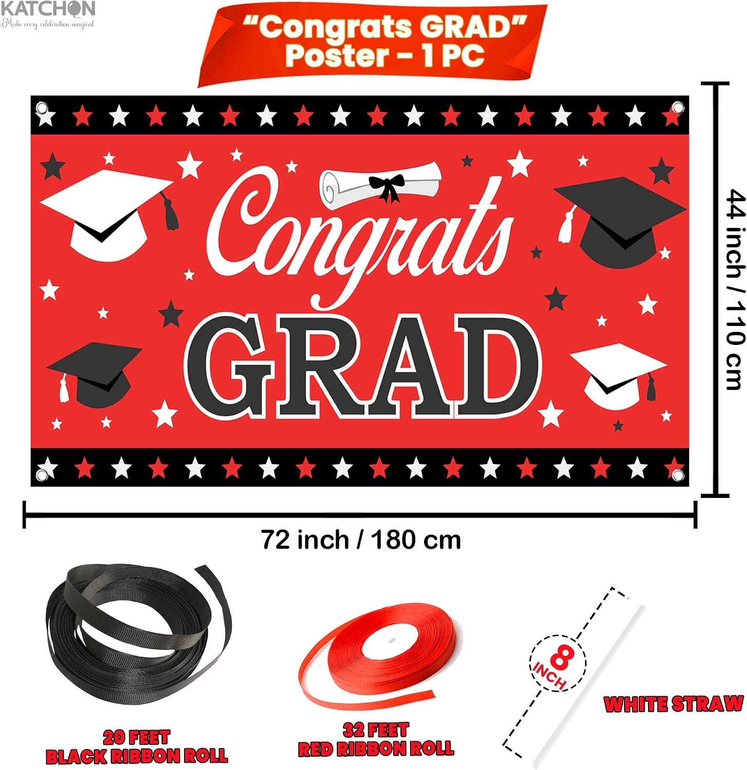 KatchOn, Red and Black Graduation Decorations 2026 Set - Pack of 40 | Black 2026 Balloons, Congrats Grad Banner | Graduation Decorations Class of 2026 Red and Black | 2026 Graduation Party Decorations