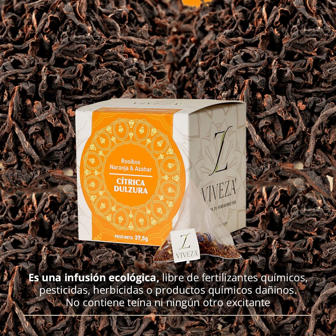 Viveza Cítrica Dulzura Infusión Rooibos con Naranja y Azahar Sin Teína Caja 15 Pirámides 37,5 gr