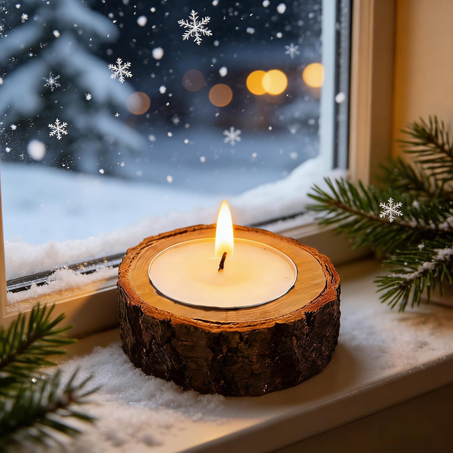 12 Pack Wooden Tealight Candle Holders, Rustic Wood Votive Tealight Holder, Personalized Tealight Candlestick for Wedding Party and Home Decoration