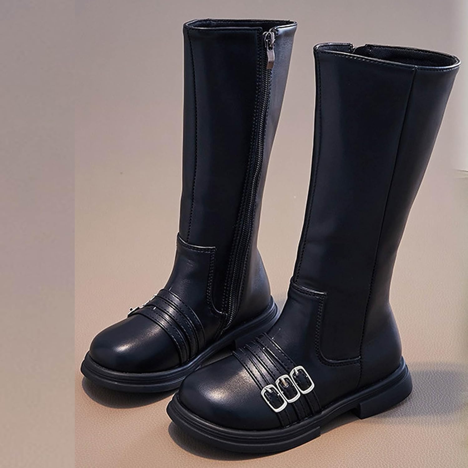 Ctreela Kids Punk Gothic Riding Boots for Little Girls Big Girls Western Vintage Knee High Boot Size Zipper Easy On Booties