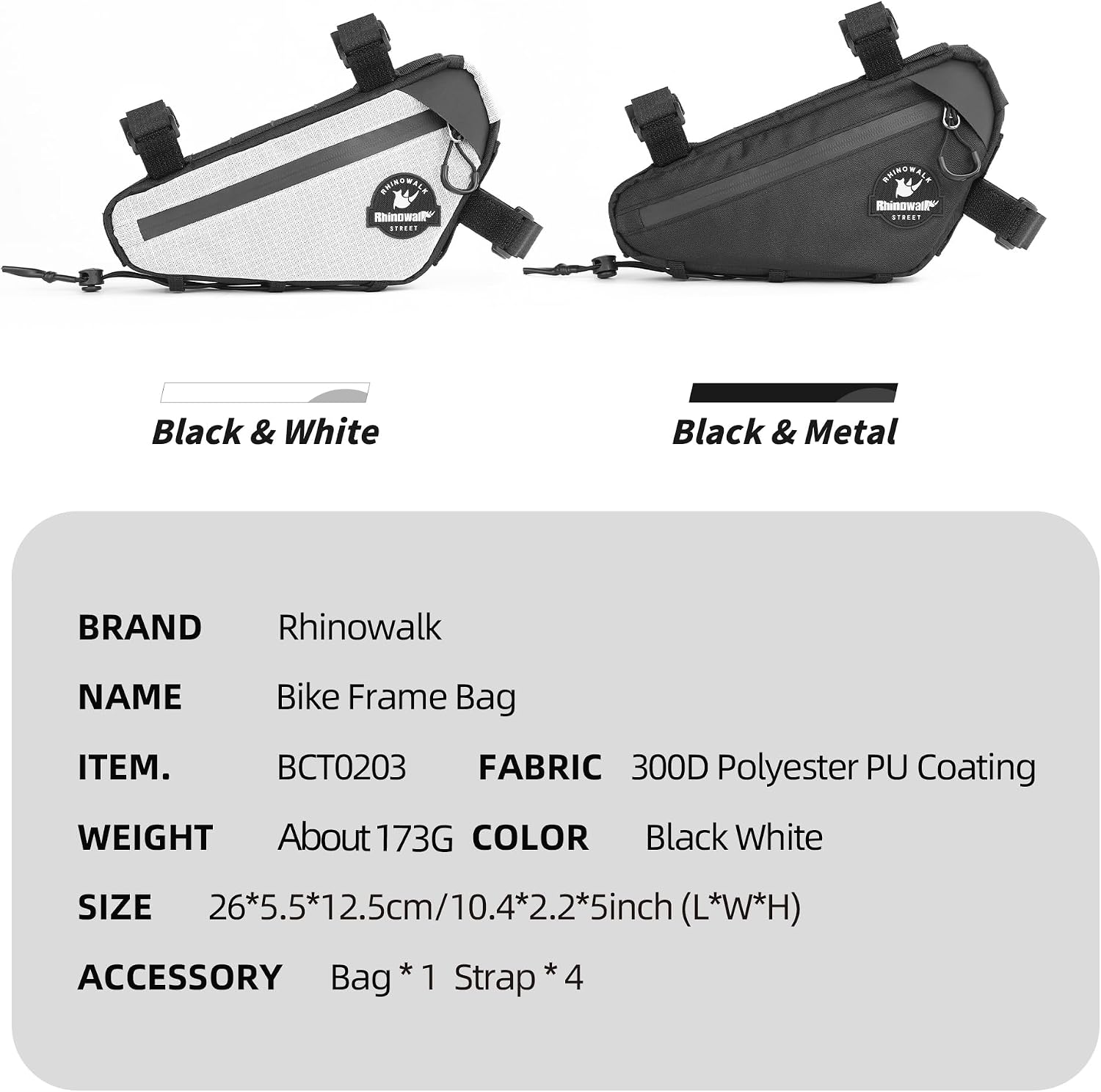 Bicycle Frame Bag Rhinowalk Bike Triangle Bag with Dual Side Mesh Pockets for MTB Road Bike Cycling Commuting (Black,1.3L)