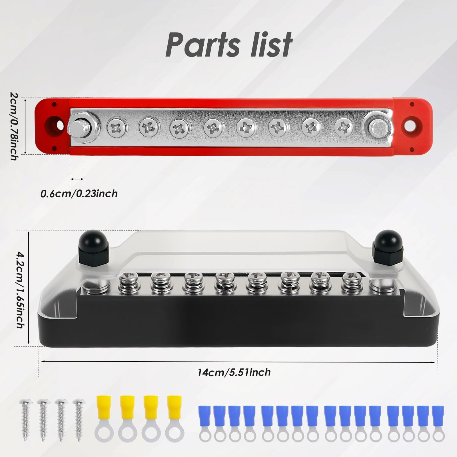 EMagTech 2 Barre Collettrici A Doppio Perno M8 5/16” – Rosso E Nero, 250A Per Auto, Barca, Camper E Impianti Solari