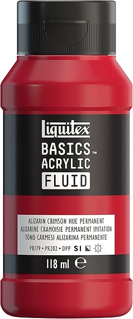 Liquitex 8870389 Basics Fluid Farba Akrylowa o Płynnej Konsystencji, Szybkoschnąca, Odporna na Działanie Światła, Wodoodporna, na Bazie Wody, Butelka 118 ml Karmazynowa Czerwień