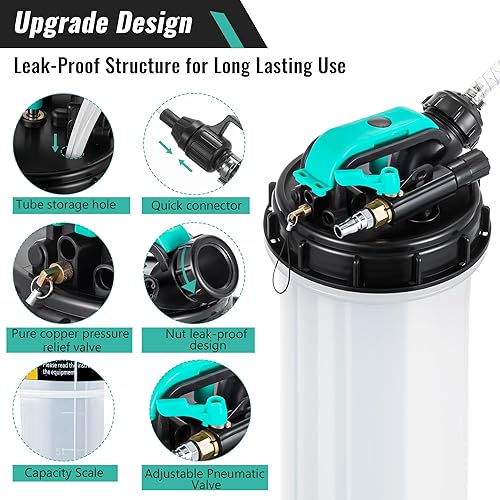 Miniatura 2 de Estune Extractor de líquido neumático manual de 2 galones7.5 L, bomba extractora de aceite automotriz, cambiador de vacío de aceite con 5 mangueras