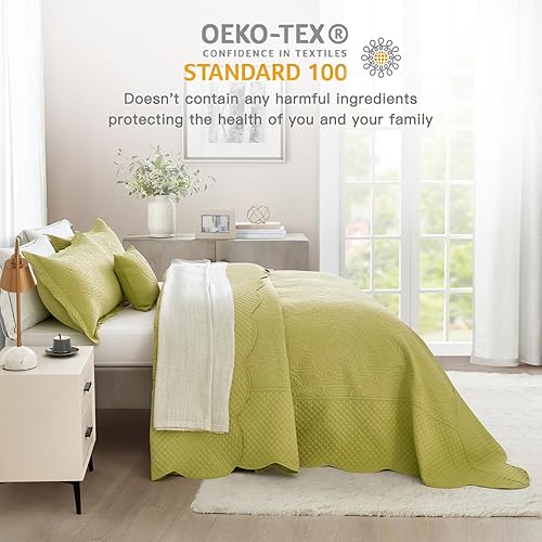 Miniatura 2 de HZ&HY - Juego de cama de tamaño King extragrande, color verde, juego de cama ultrasónico, edredón ligero y delgado, reversible, 5 piezas, 100%