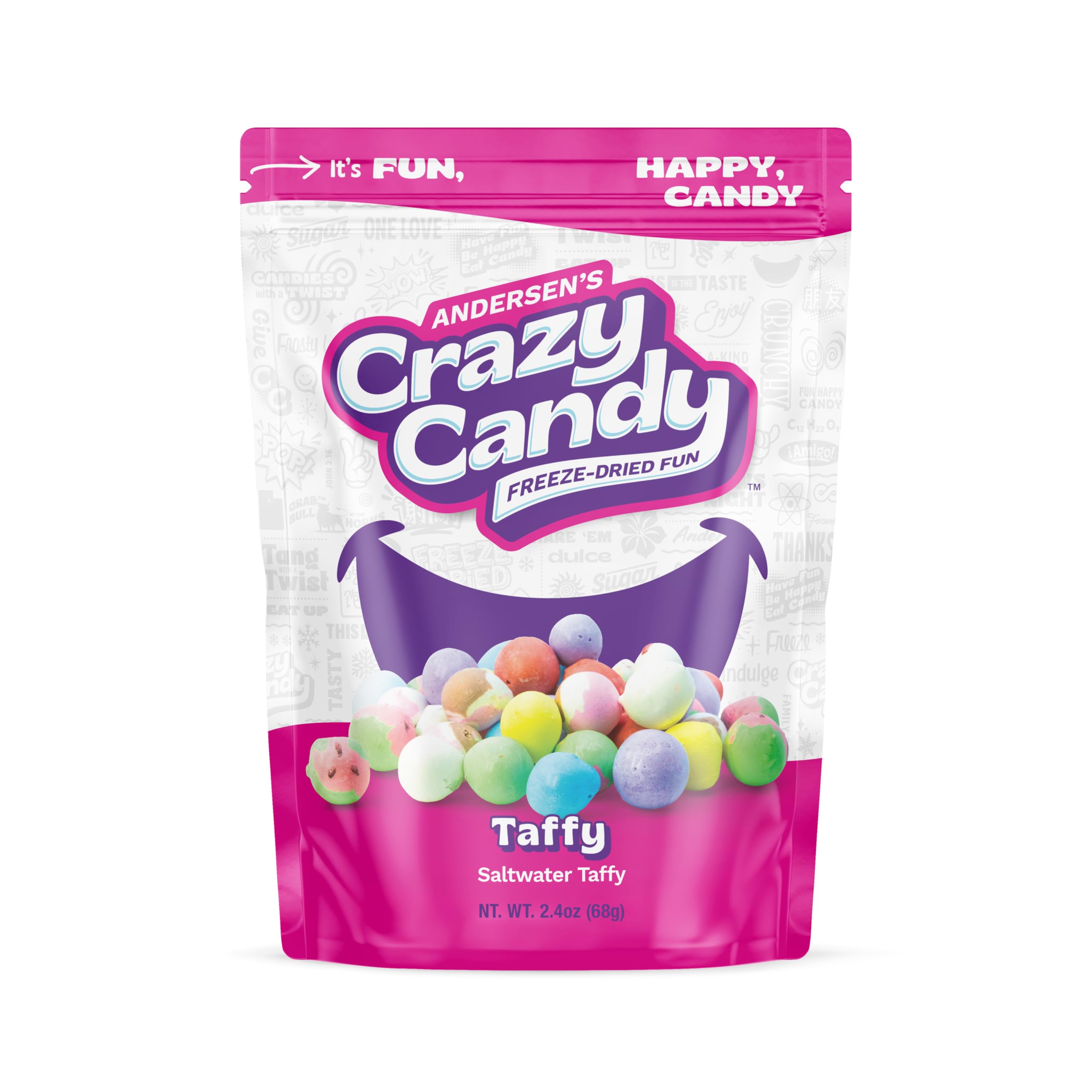 Crazy Candy Freeze Dried Taffy - Salt Water Taffy Transformed, Light Crispy Texture Sweet Candy, 2.4oz Resealable Bag, Made in USA