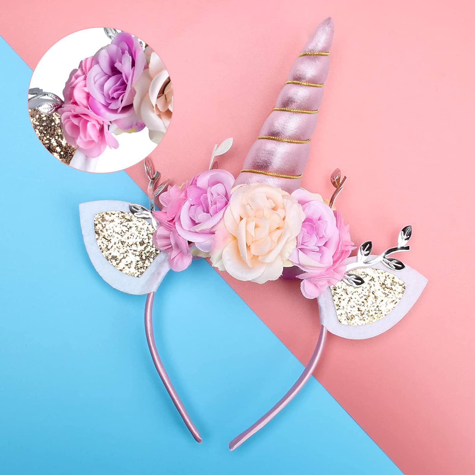 Unicorn ? pink flower festival  HEADBAND  *NWT*✨ Little Girls Floral Unicorn Headband – My Lello main image 3