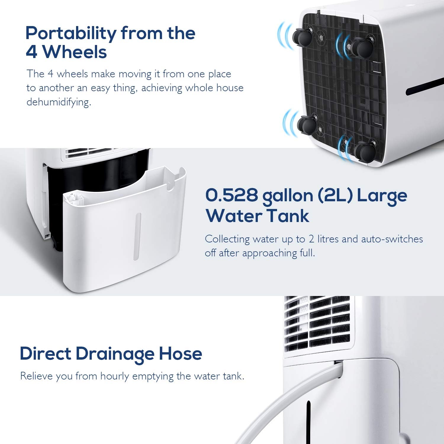 Dehumidifier for Home and Basements 25 Pints for 1500 Sq.Ft, 68oz(0.53gallon) Water Tank Capacity with Drain Hose, Intelligent Humidity Control, Childlock, Laundry Dry