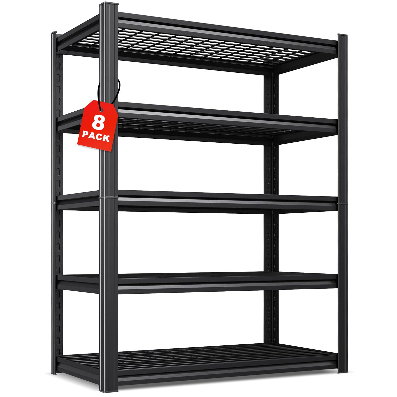Set of 8-71"H Garage Shelving-3000LBS 5 Tier Storage Shelves,Adjustable Heavy Duty Metal Shelving Unit and Storage Large Wire Rack,Utility Steel Shelf For Shop Warehouse Industrial Pantry 71"x35"x16"