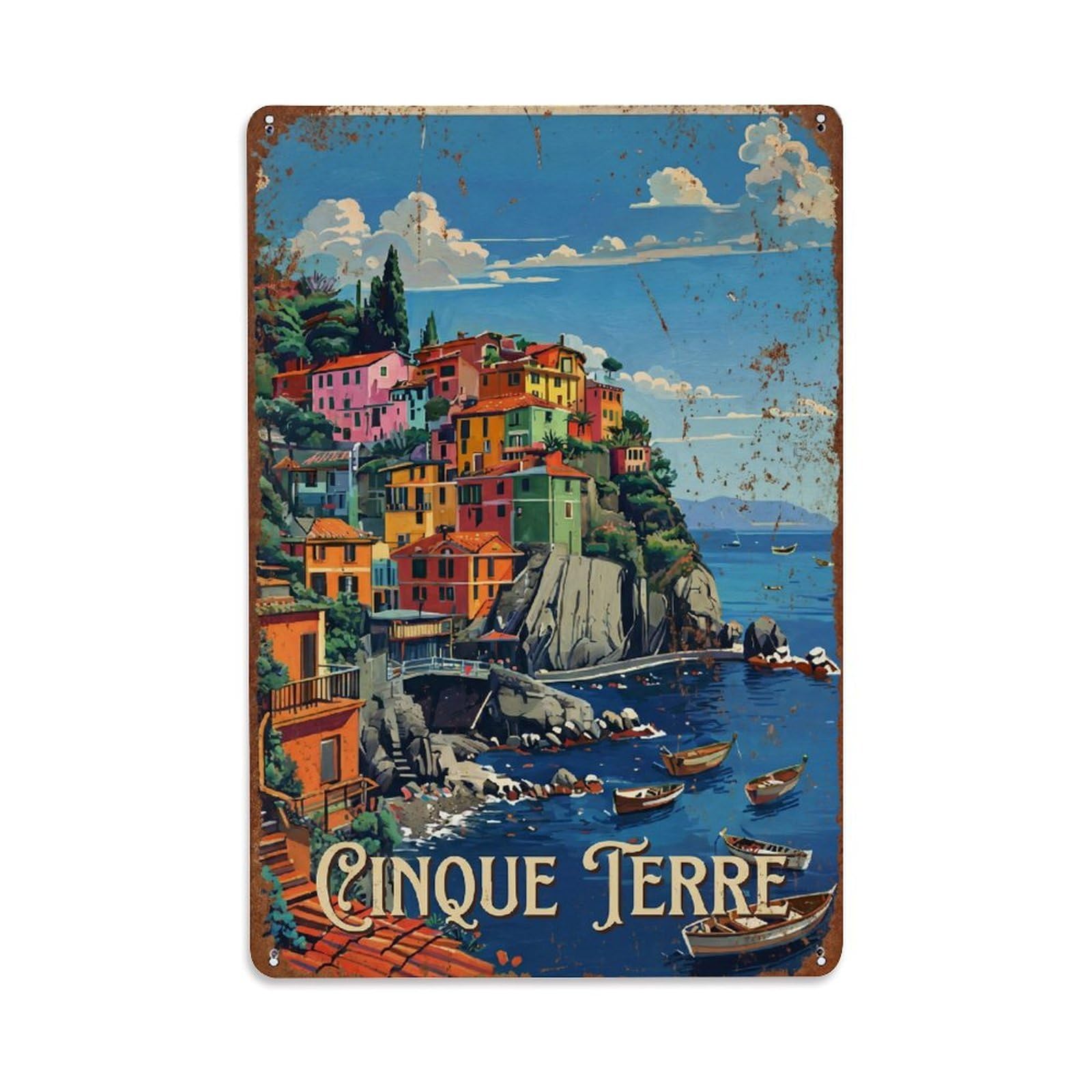 Yrnq 08X12inch Vintage Style Vintage Travel Cinque Terre Italy Lane Metal Tin Sign