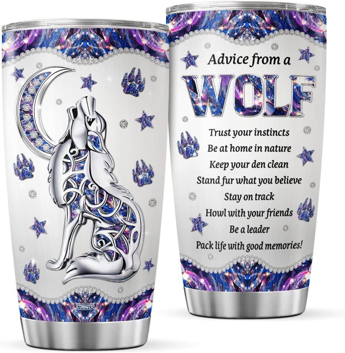 CUBICER 20 Oz Wolf Coffee Tumbler With Lid Double Walled Stainless Steel Mug Advice Themed Travel Cup Drinking Glass For Kids Teens Men Animal Lovers Birthday Gifts Holiday Party