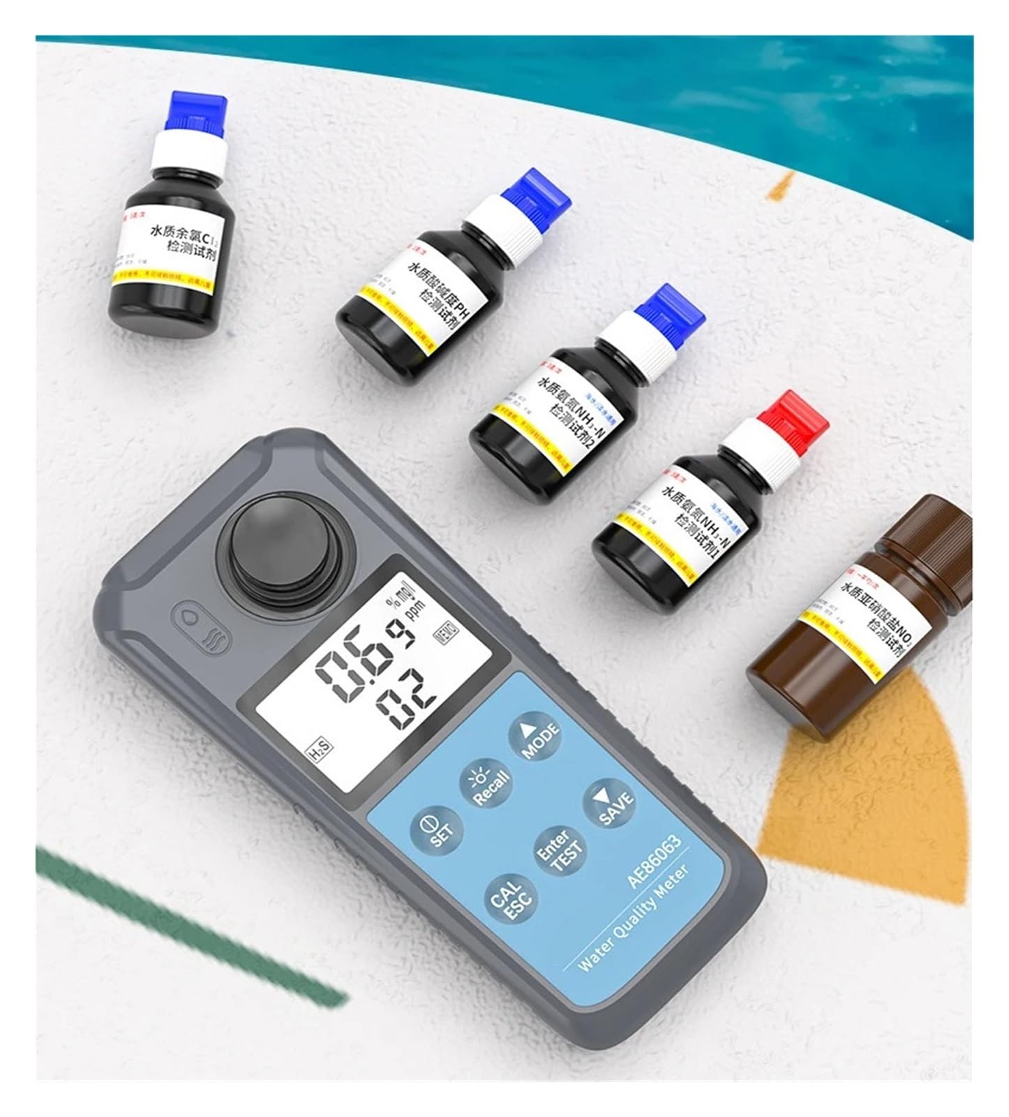 AE86063 Testeur De Qualité De L'eau PH De Laboratoire/piscine/aquarium Écran rétroéclairé | Compteur numérique d'hydrogène, de nitrite, de chlore résiduel, d'ammoniaque et d'azote