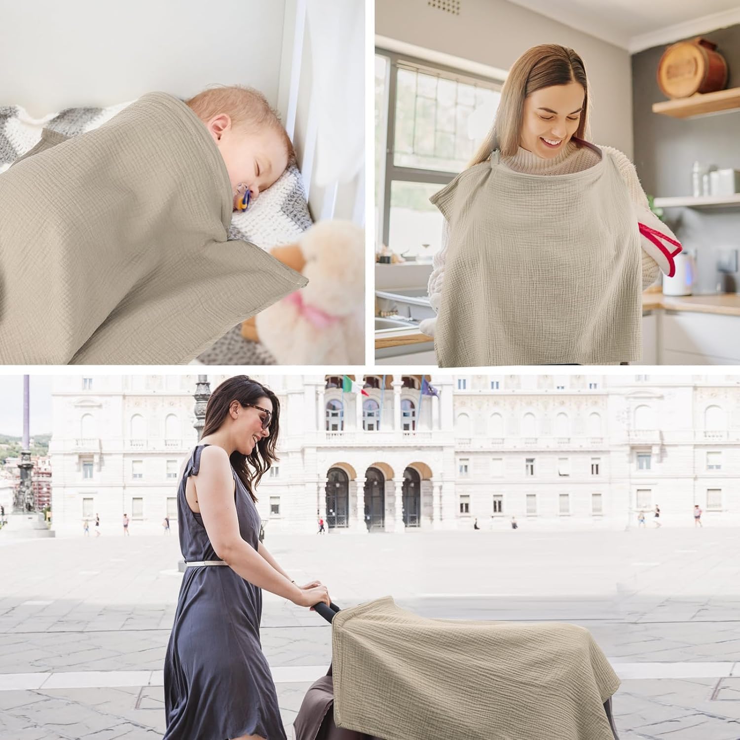 Khaki Cover for - Soft and Breathable Feeding Scarf, Feeding Cover Versatile Multi-Functional Nursing Shawl for Mothers, Chic and Lightweight Design with Full Coverage for Private Nursing Anywhere - Image 7 thumbnail