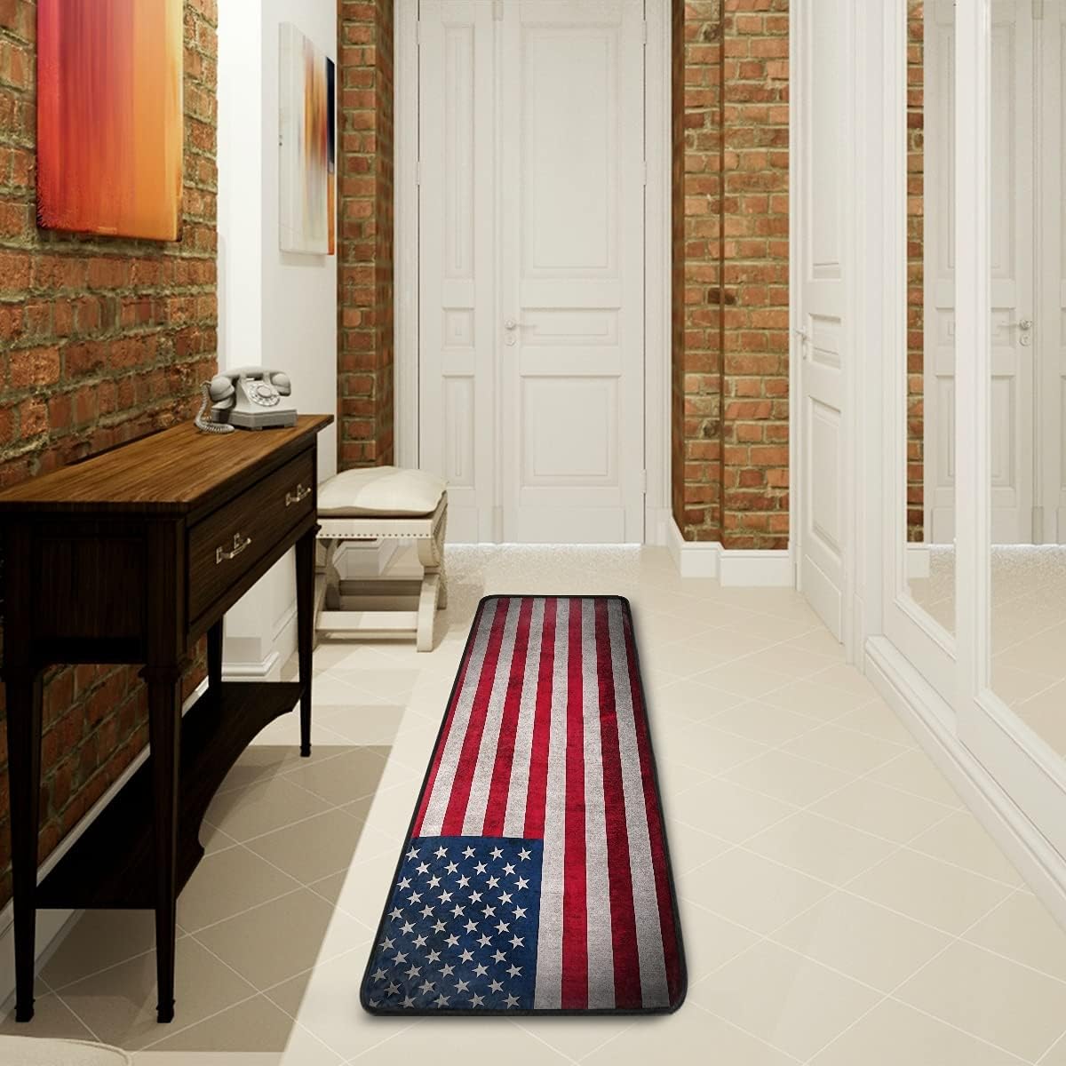 ALAZA American USA Flag Vintage Pattern Runner Rug Non Slip Hallway Entry Carpet Kitchen Rug for Home Dining Living Room Bedroom 72" X 24",Machine Washable
