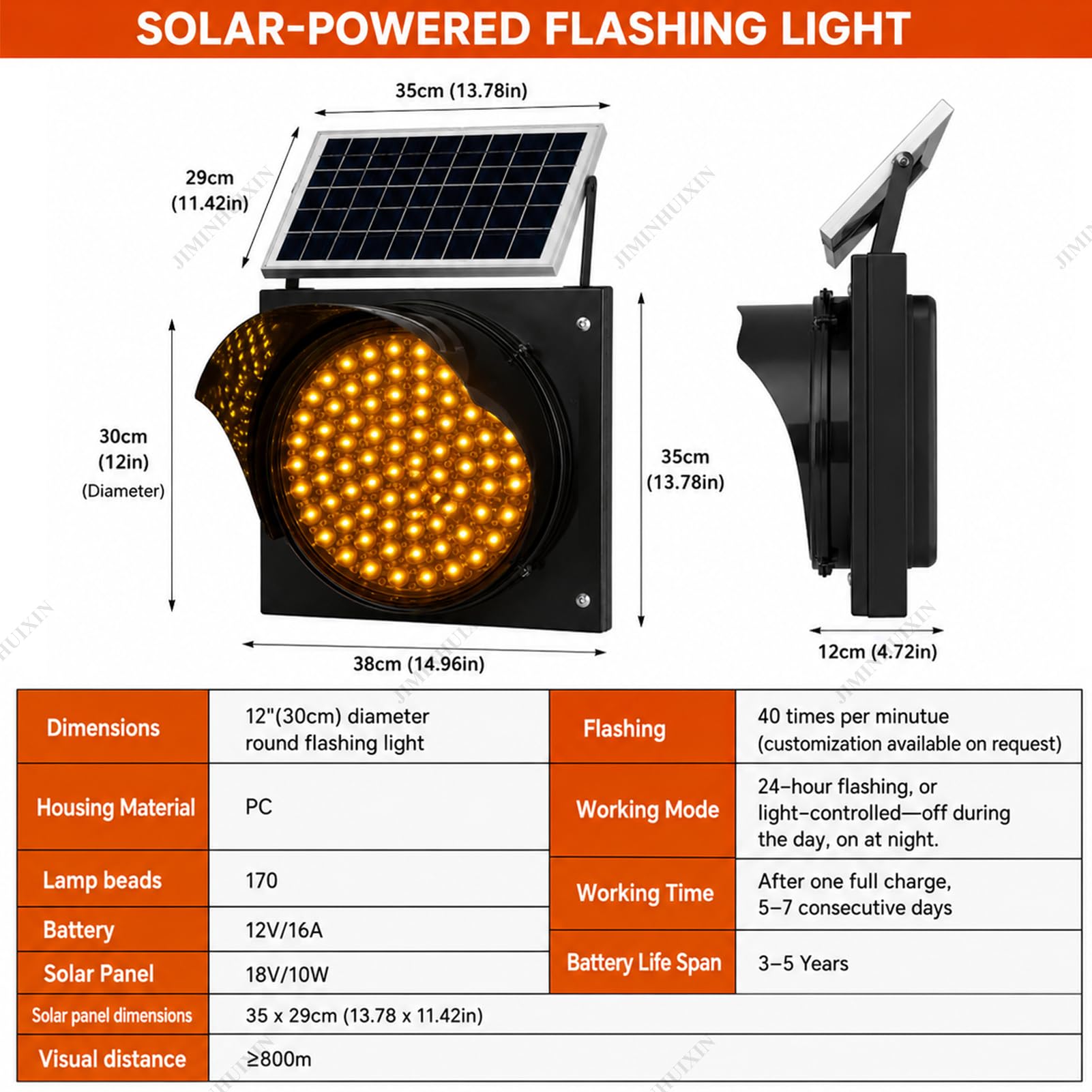 Señalización Vial: semáforo Solar, Luces Intermitentes Amarillas/Rojas de 30 cm para señales de Stop, baliza de Advertencia de tráfico LED Industrial, luz de Seguridad para Carreteras