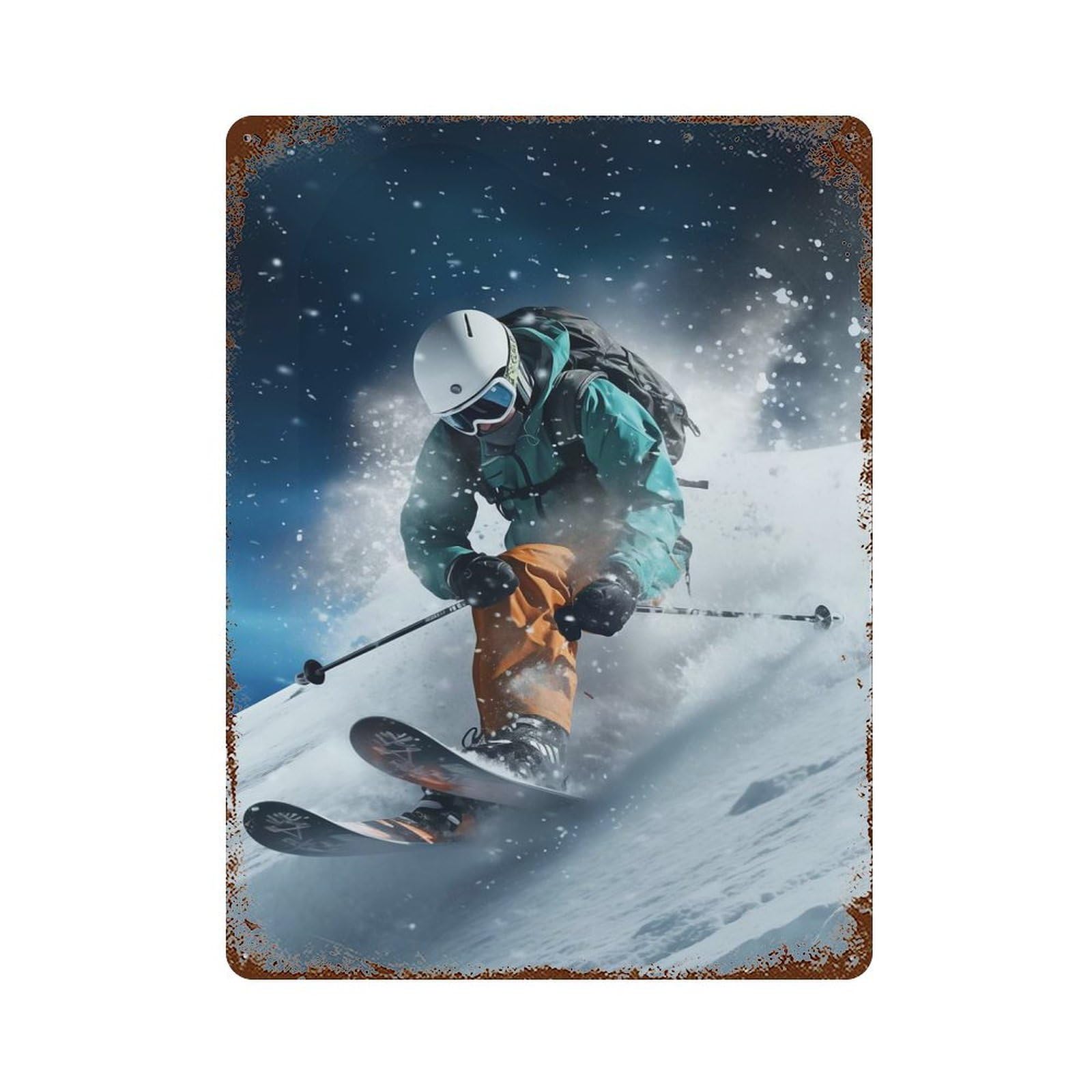 Garage Style Ski Vintage Rust Metal Sign 15.7"x11.8", Industrial Home Decor for Bar And Workshop