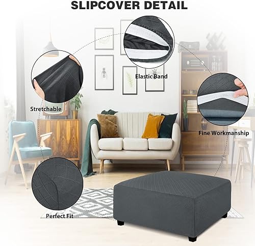 Miniatura 2 de NeColorLife Funda otomana rectangular de gran tamaño, funda elástica para reposapiés, protectores de muebles, lavable, tela jacquard con banda