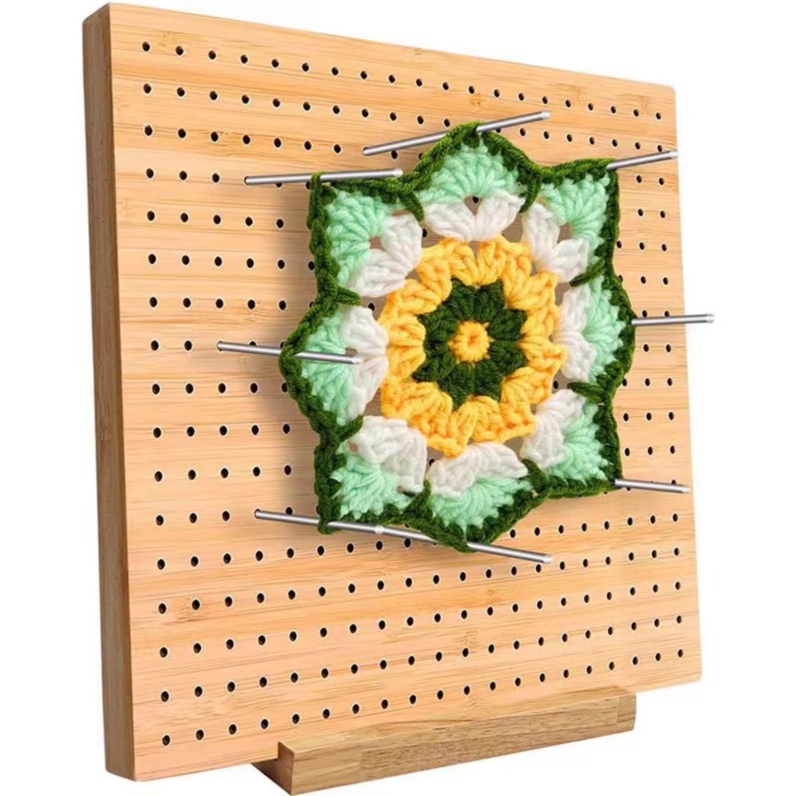 Hinourisha 11.61 Inch Crochet Blocking Board Handcrafted Wooden Knitting Blocking Mat for Knitting Crochet and Granny Squares, Kit with 15 Stainless Steel Rod Pins, Gifts for Mothers, Grandmothers