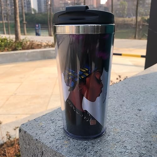 Miniatura 6 de Yipaidel Taza de café de viaje de acero inoxidable para mujeres afroamericanas, divertida botella de agua aislada de 13 onzas, regalos de cumpleaños