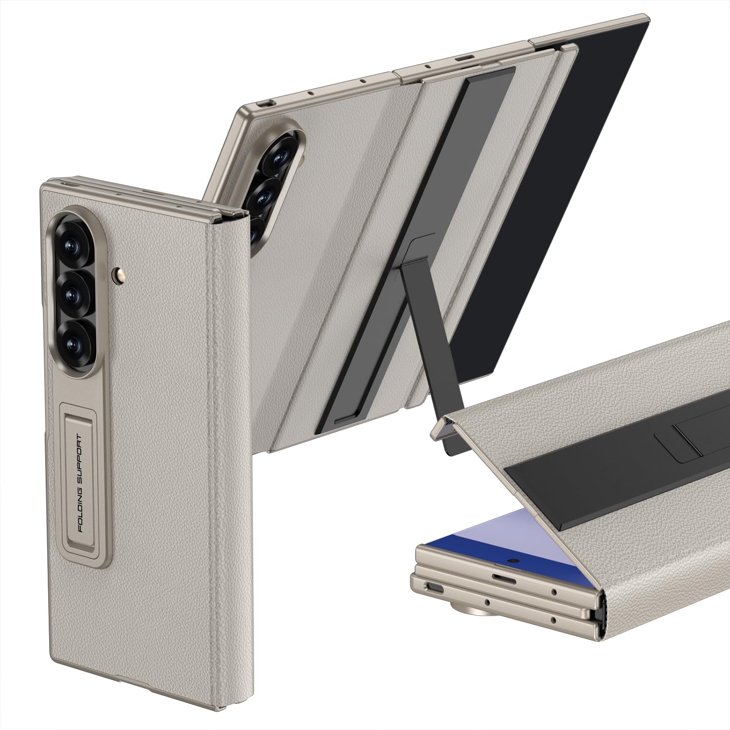 COQUE Funda para Galaxy Z Trifold, Carcasa Plegable con Soporte para teléfono, Funda Plegable de 3 Paneles para Samsung Galaxy Z Trifold-Gris Titanio
