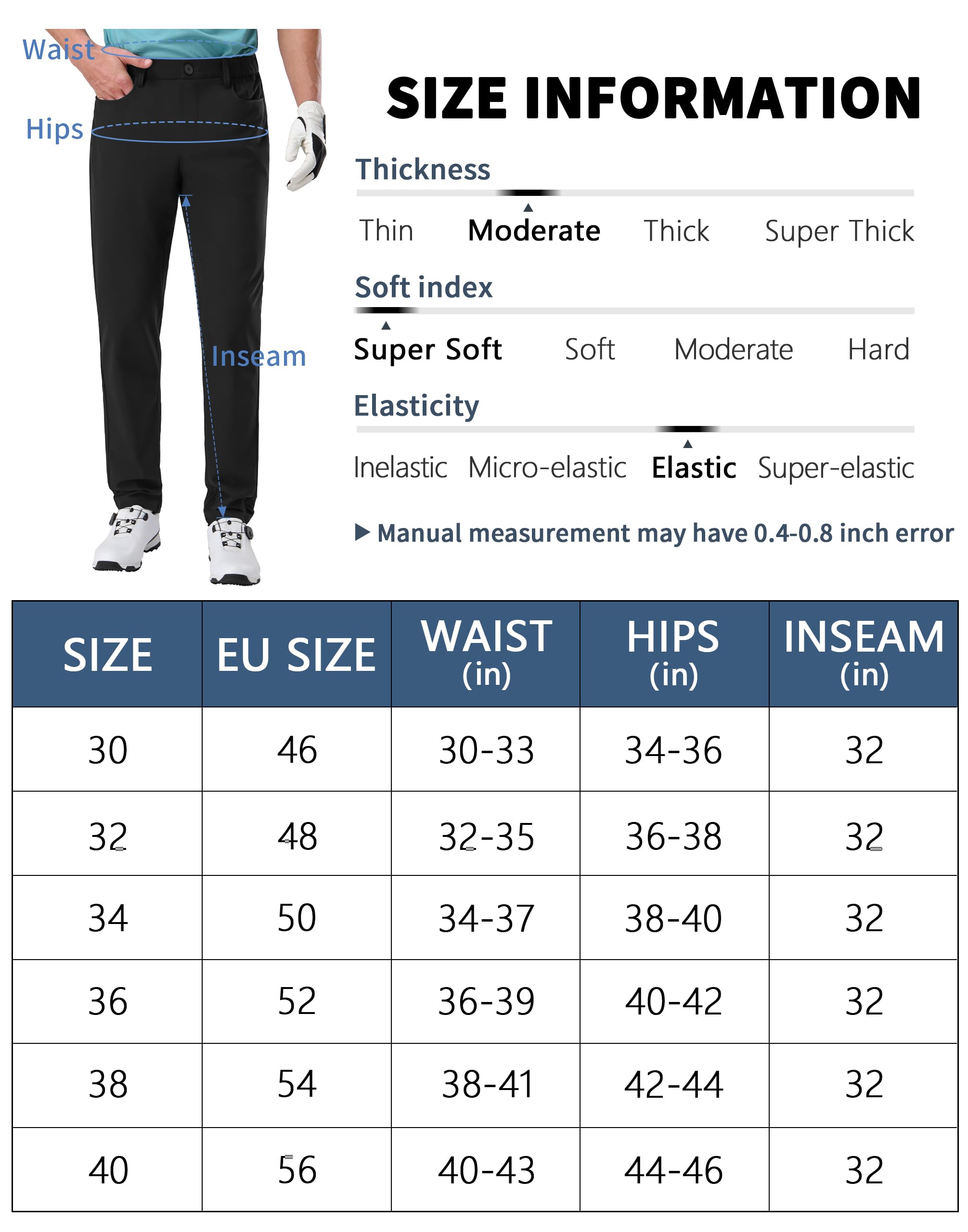 Pioneer Camp Pantalon de Golf Homme Extensible, Respirant, Taille élastique Long avec Poches fonctionnelles