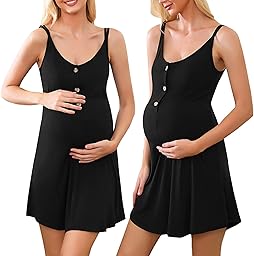 Aseniza Women's Cotton Maternity Nightgown Skater Maternity Nursing Straps Sleeveless Clothes Pregnancy Nursing Pyjamas