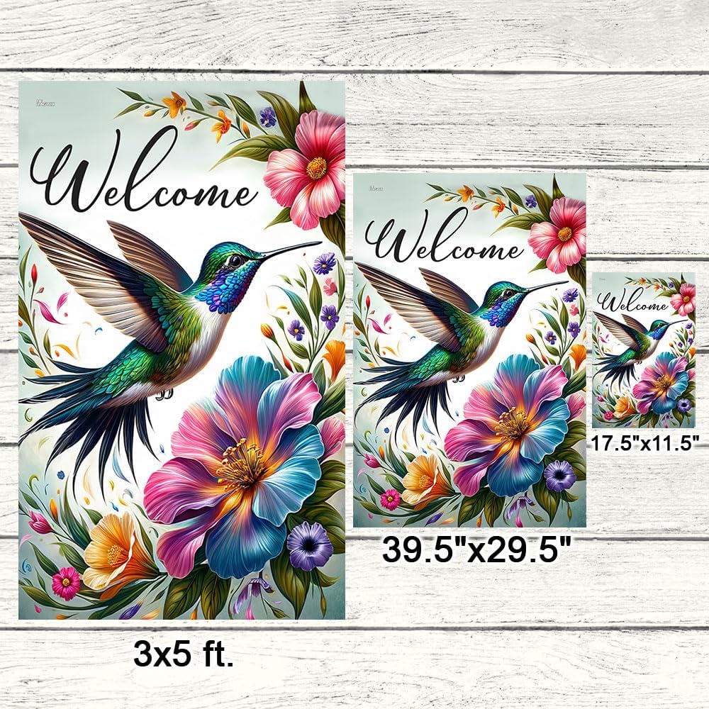 FLAGWIX American Flag - Hummingbird Welcome Spring Season Flag MLN2801F, House Flag (29.5" x 39.5") - USA Flags Premium Polyester - Decorative Indoor Outdoor Flag