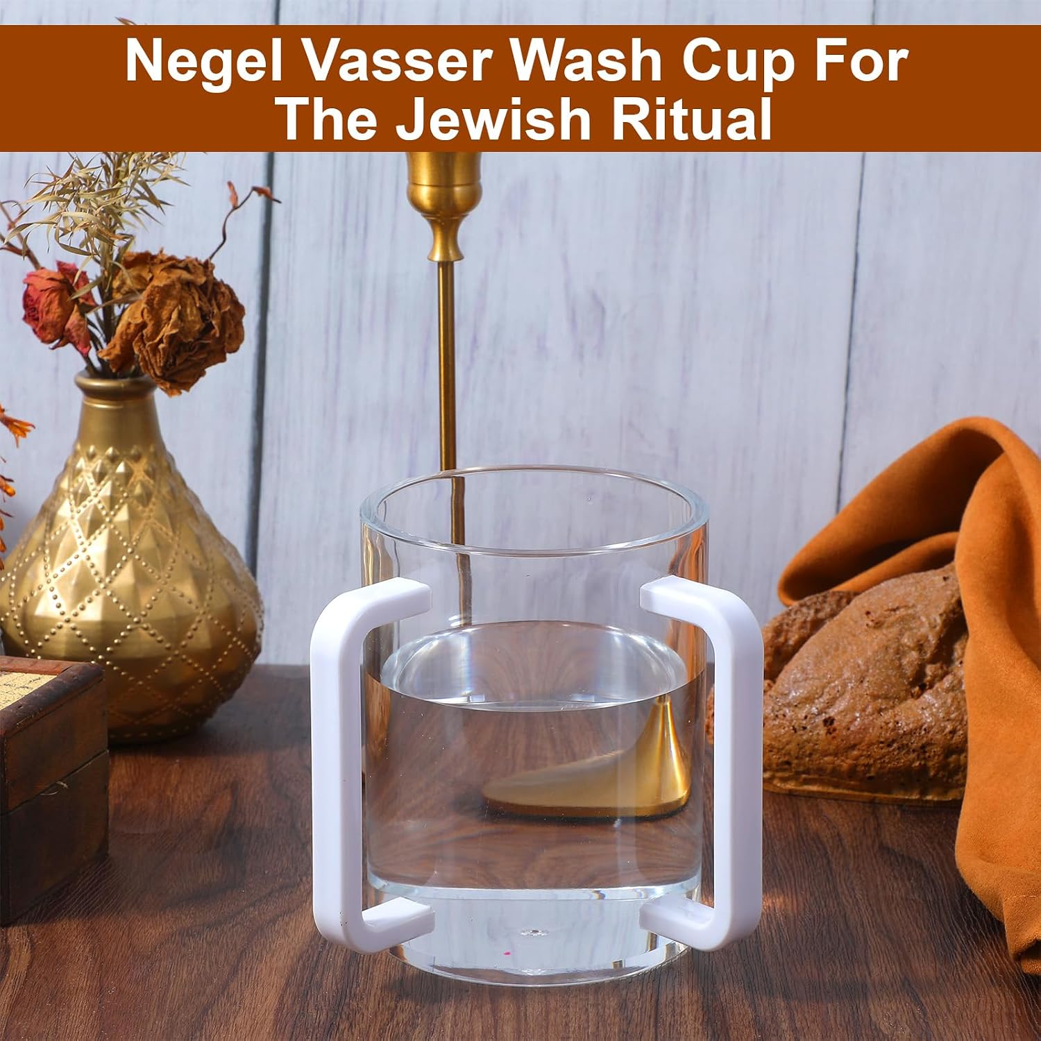 2 Pcs Acrylic Hand Washing Cup, Judaica Hand Washing Cup with Dual Handles, Netilat Yadayim Cup for Netilat Yadayim Jewish Ritual Kohanim (Clear, White Handle)
