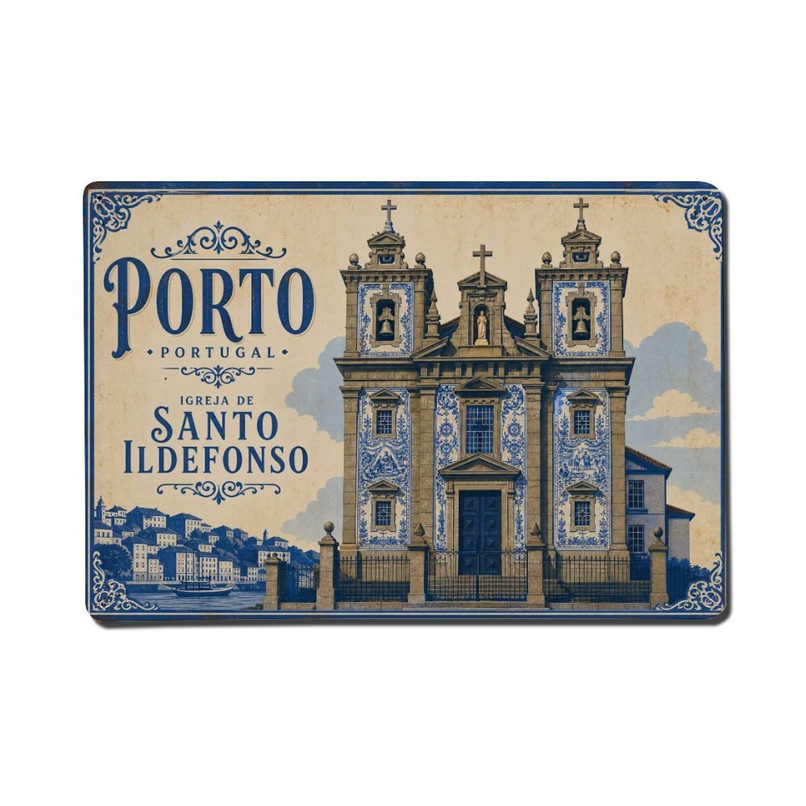 Vintage Travel Church Twin Towers Baroque Facade Portugal Metal Tin Sign