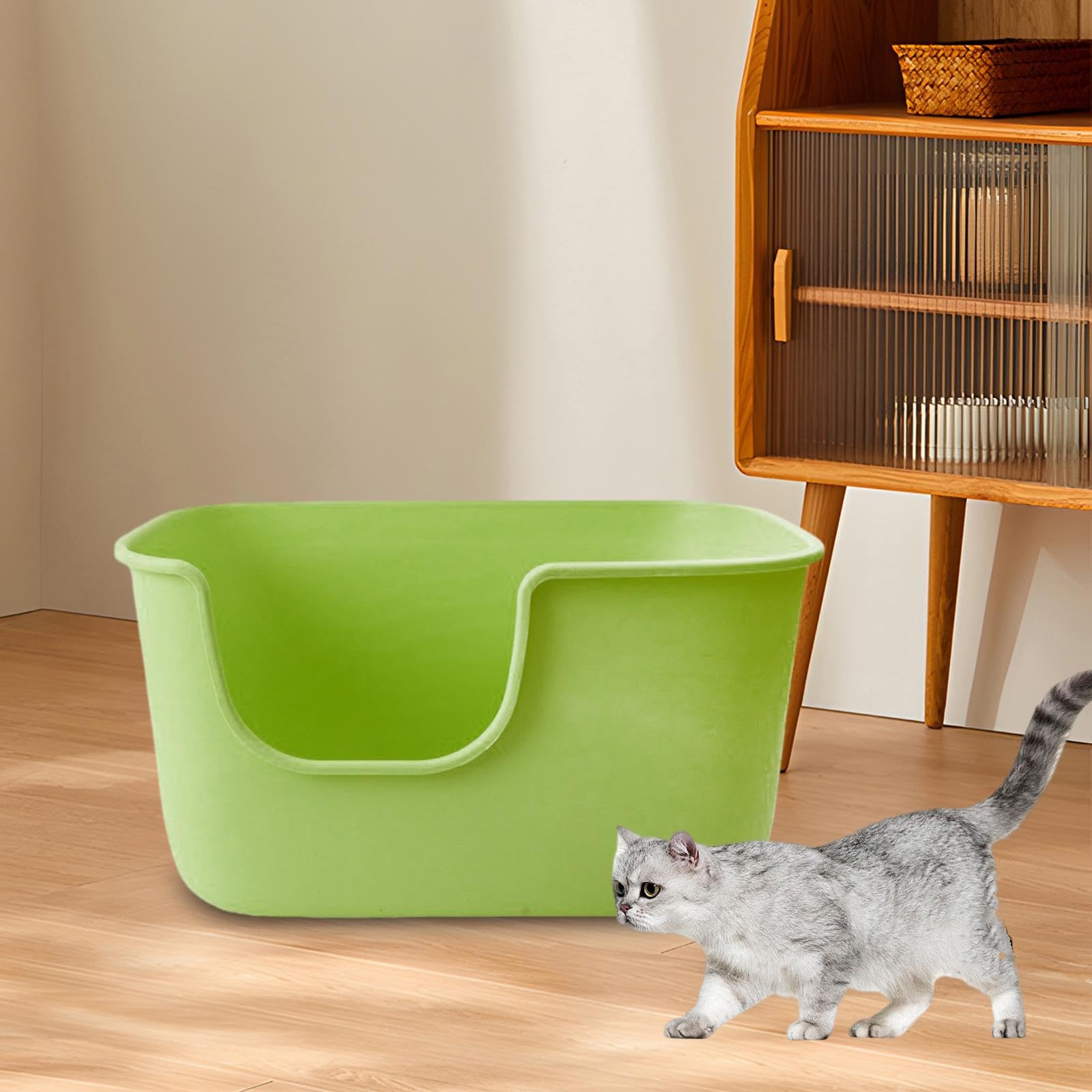 bandeja de arena para gatos, bandeja de arena abierta, ollas para gatito, suministros para mascotas, jaula antisalpicaduras, gran cuenca para conejos (Green)