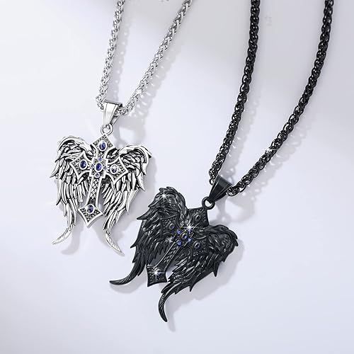 Miniatura 3 de YAMI Angel Wings Necklace, Guardian Angel Wings Cross Pendant Necklaces Gifts for Men, Hypoallergenic Angel's Wing, Gold-plated 316 Stainless Steel