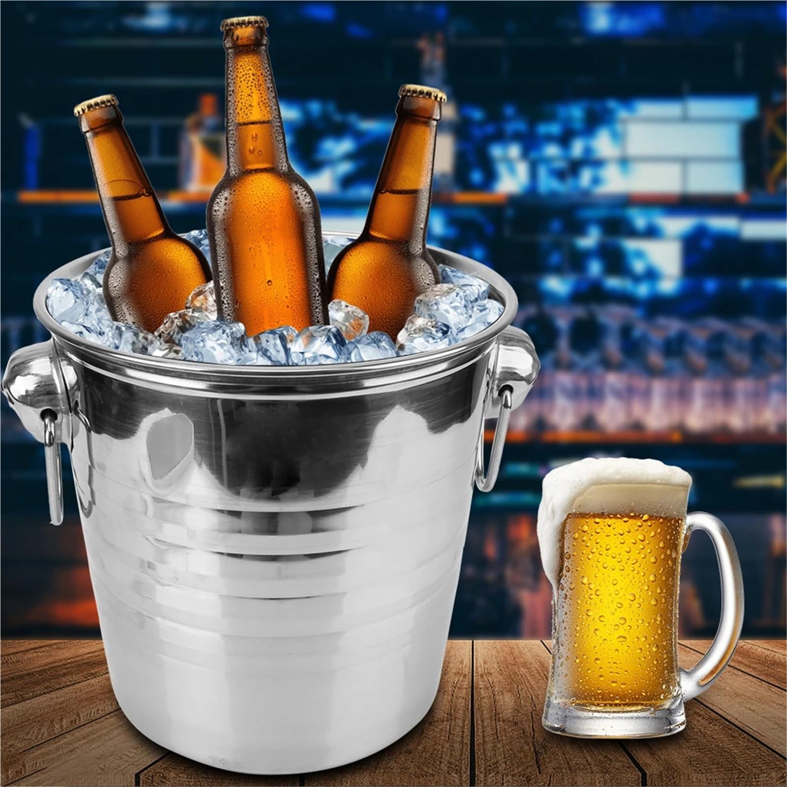 Secchio refrigerante for Birra e Vino, creatore di cubetti di Ghiaccio in Acciaio Inossidabile da 5 Litri for KTV Bar, Cucina, Bicchieri, Bicchieri for Champagne, Birra, Vino per Casa, Bar