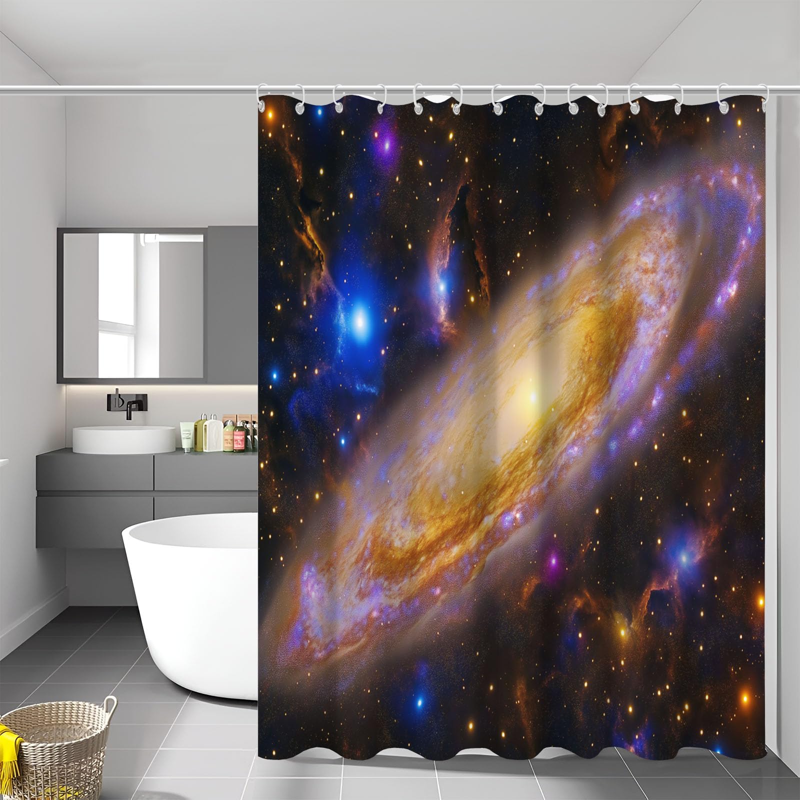 Rideau de douche galaxie étanche avec 12 crochets pour baignoire