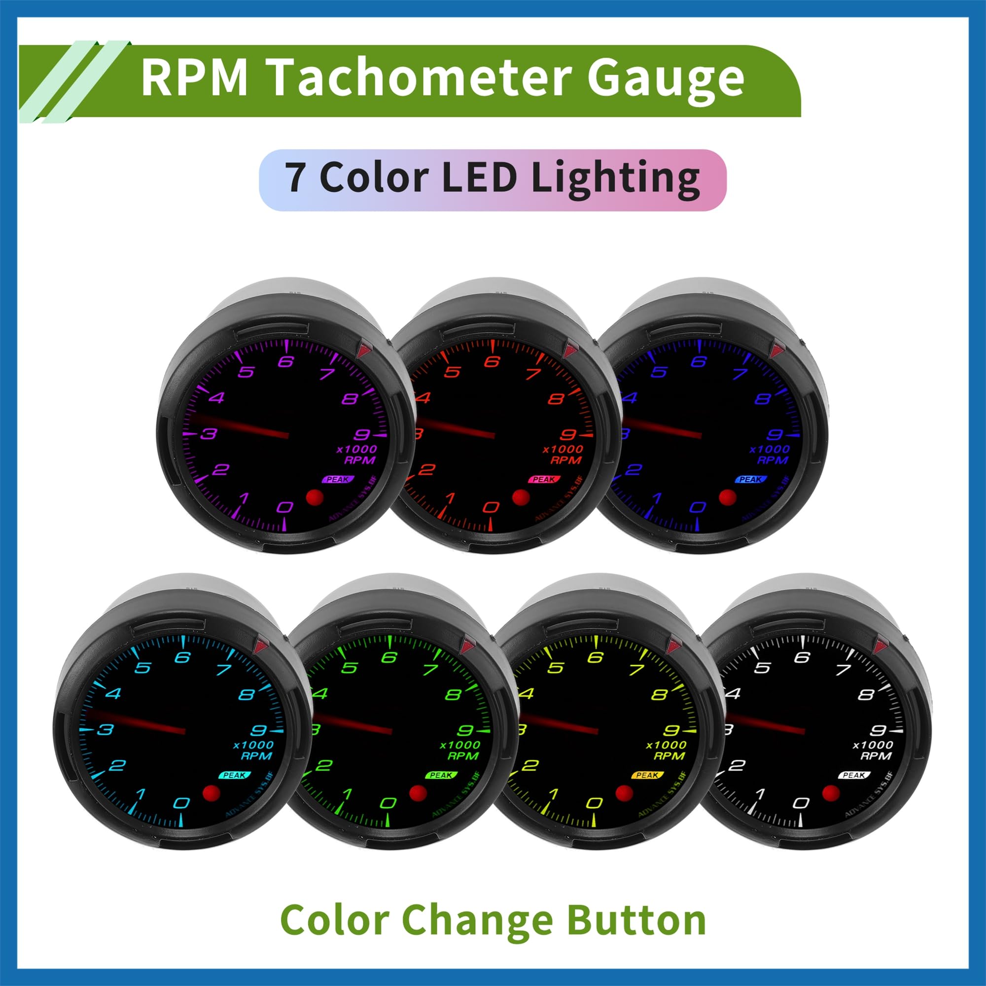 A ABSOPRO 2.5" 60mm Tachometer Gauge Colorful Pointer RPM Tachometer Tach Gauge 0-10000RPM W/Sensor and Bracket Universal Tachometer Car DC 12V Sostituzione dell'articolo
