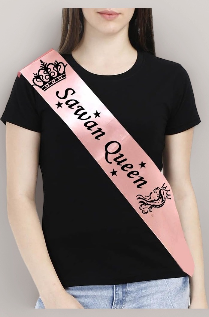 Sawan Queen Sash Satin for Girl's, Women's, Adult - Width 4 inch x Length 72 inch - Pack of 1 Pcs (Pink Sawan Queen Sash)
