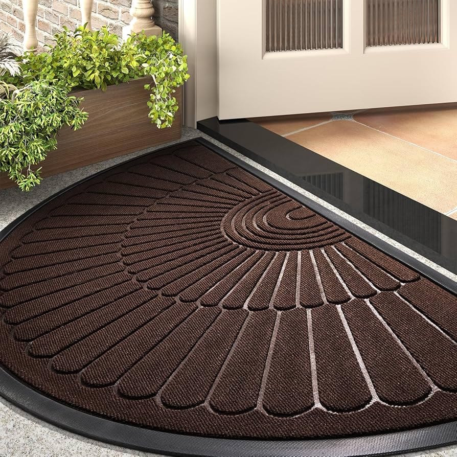 Half Round Door Mat for Entrance | Anti-Slip Heavy Duty Rubber Backed Floor Mat for Home, Office & Outdoor Use | 45x75 cm (Brown)