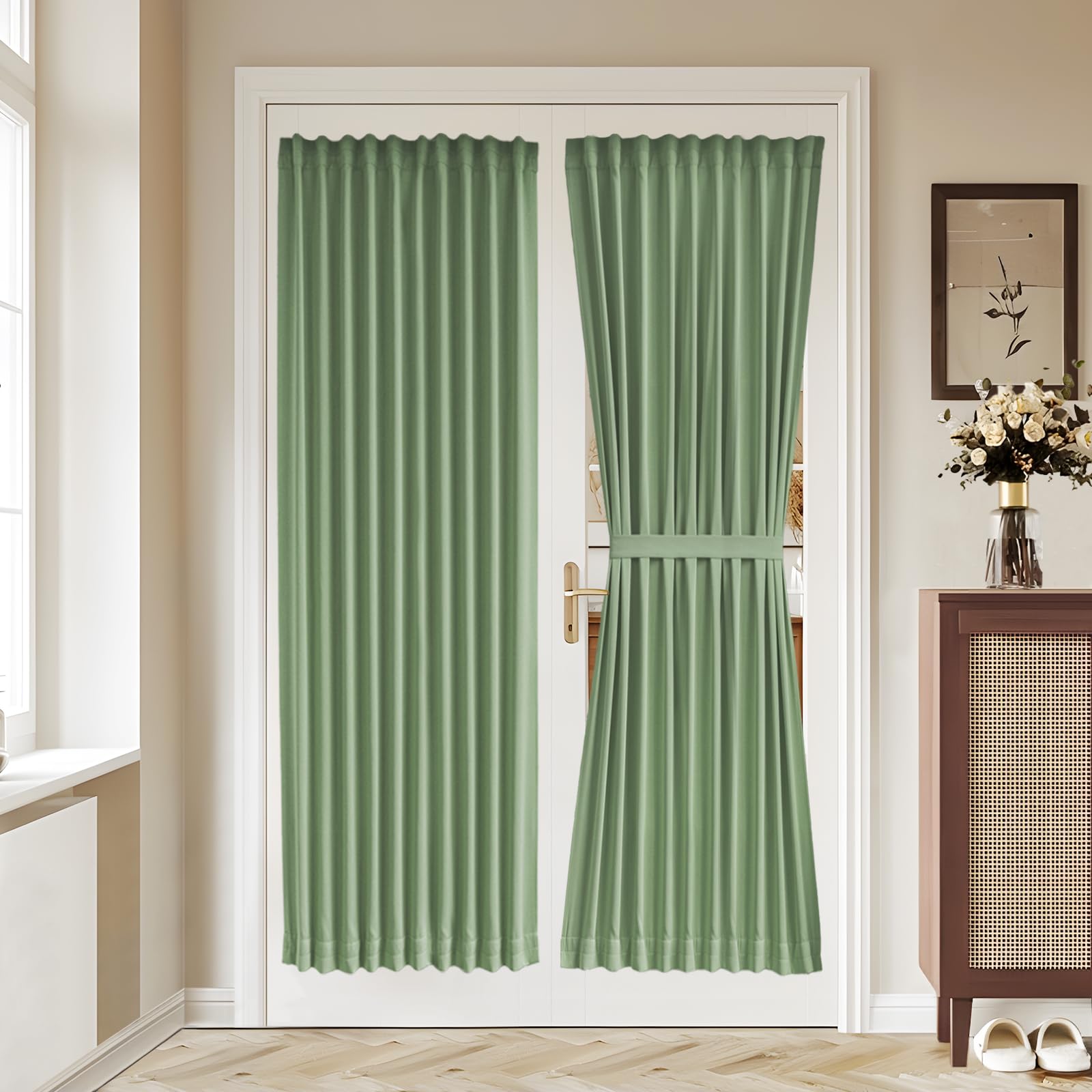 Vatge Sage Green French Door Curtain Panel - Sidelight Door Privacy Curtains for Front Door, 1 Panel, W36 x L72, Sage Green