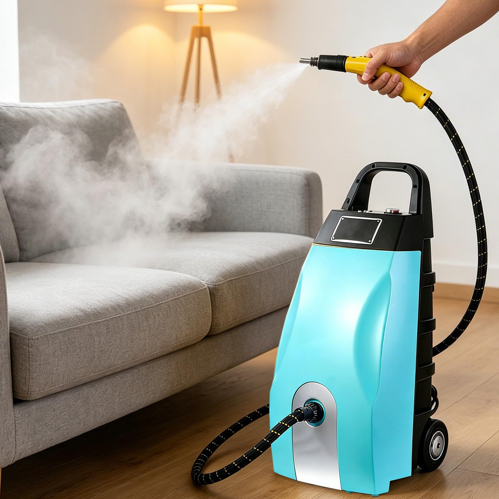 3000W Pulitore a Vapore ad Alta Temperatura per Auto-Detailing & Pulizia di Diverse Superfici, 110 °C Pressione Vapore, Serbatoio da 3.5L, Pulitore a Vapore Portatile Blue