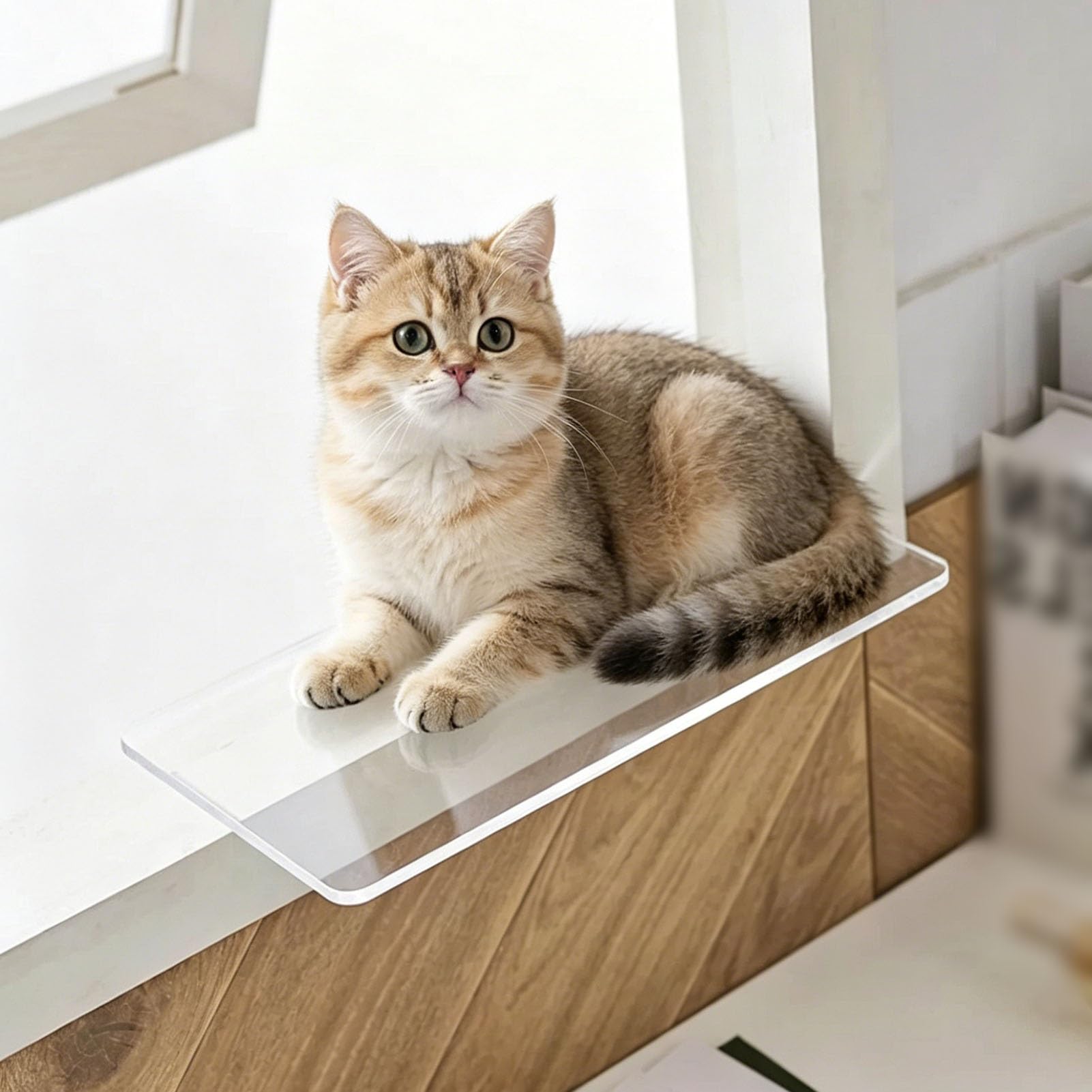 Vibeo Transparent Narrow Window Sill Extender Board, No Drilling Ledge Extension 12 16 20 24 30 40 in, 6 mm Thick Acrylic Windowsill Extend Cat Perch(16x12 in (40x30 cm))
