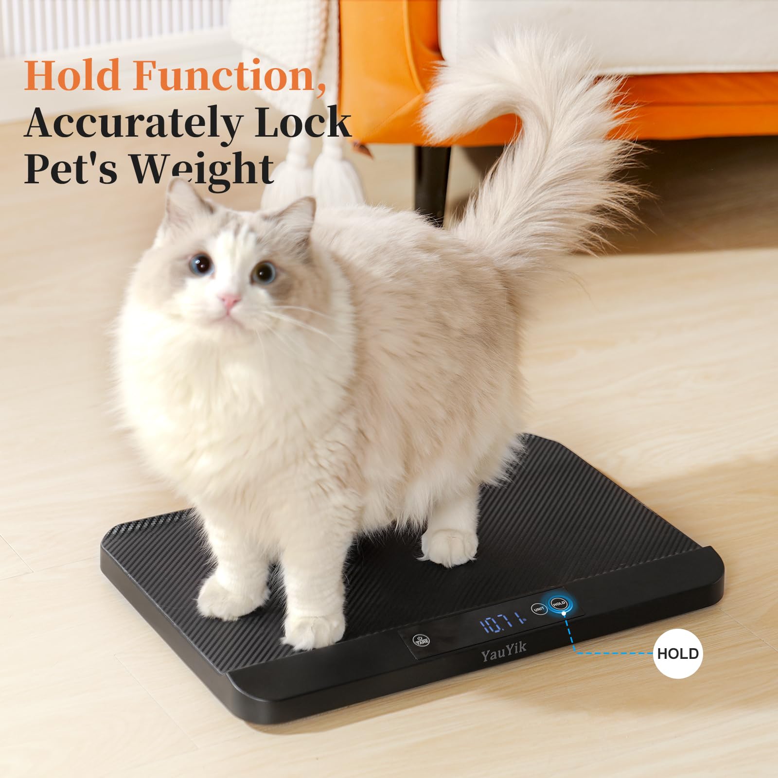YauYik Bilancia digitale per pesatura accurata, ideale per piccoli animali domestici, cuccioli e gatti, con tappetino antiscivolo, display a LED con funzione di tenuta, misura fino a 40 kg