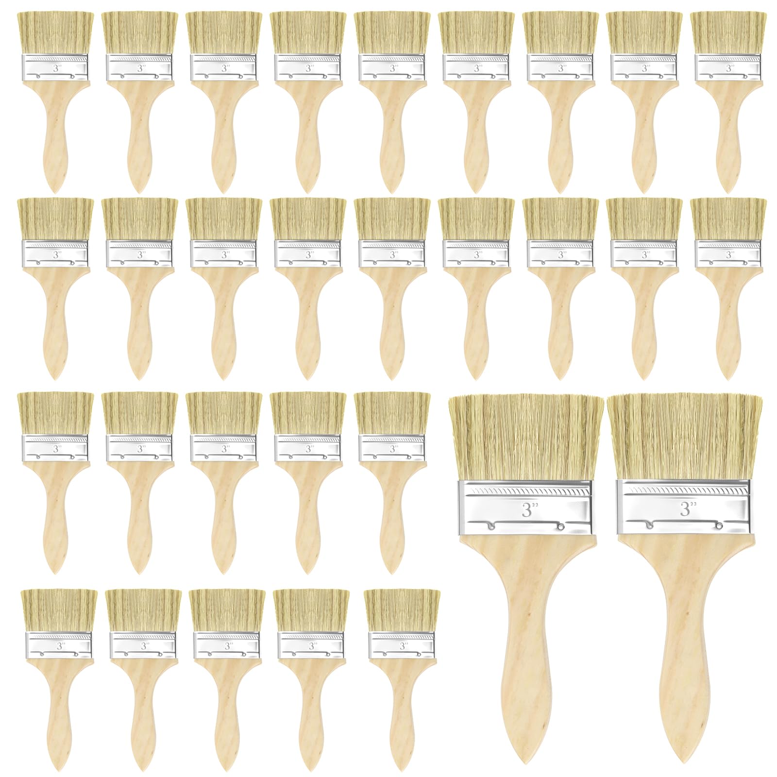 30 pennelli piatti da pittura, 7,5 x 20,5 cm, manico in legno, pennello largo, colore legno, setole sintetiche, setole per verniciare, dipingere